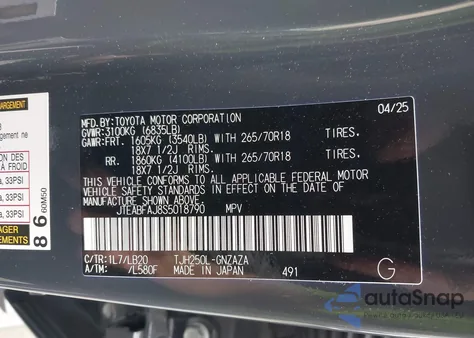 2025 Toyota Land Cruiser z USA, uszkodzony, nr VIN JTEABFAJ8S5018790